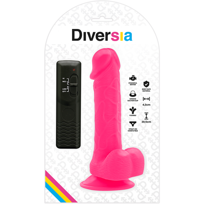 DIVERSIA - PINK VIBRATING FLEXIBLE REALISTIC DILDO 20.5 CM -OR- 4.2 CM