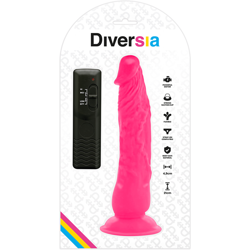 DIVERSIA - DILDO REALISTICO FLEXIBLE CON VIBRACION ROSA 21 CM -O- 4.9 CM
