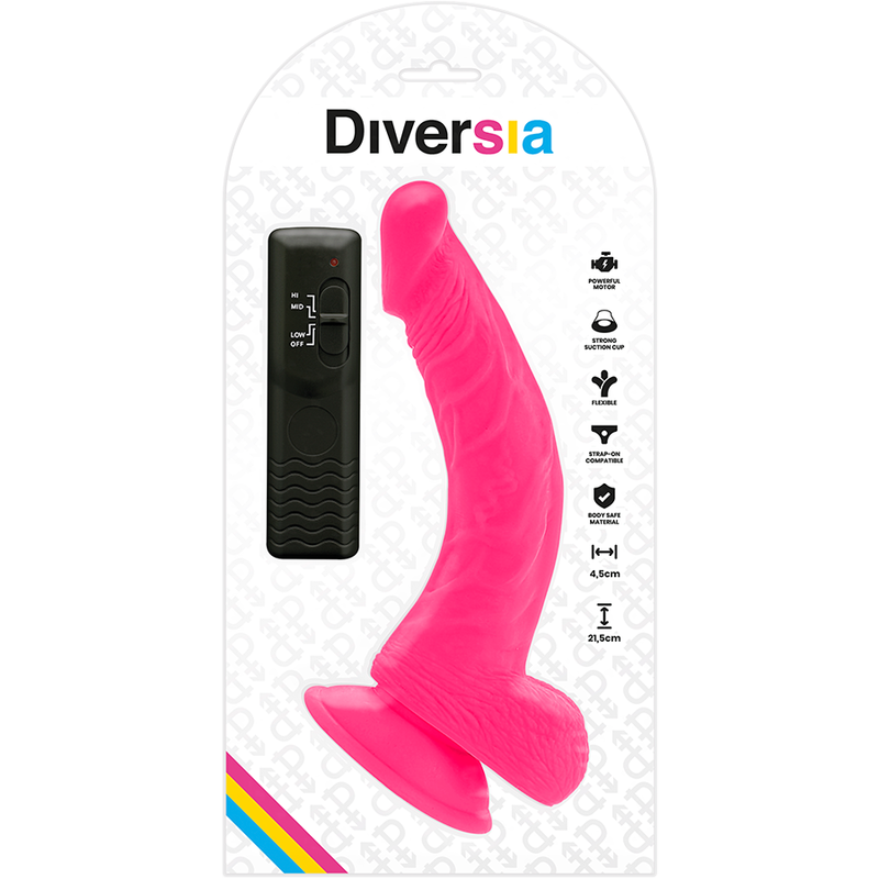 DIVERSIA - PINK VIBRATING FLEXIBLE REALISTIC DILDO 21.5 CM -OR- 4.5 CM