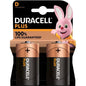 DURACELL - PLUS POWER 100 ALKALINE BATTERY D LR20 BLISTER*2