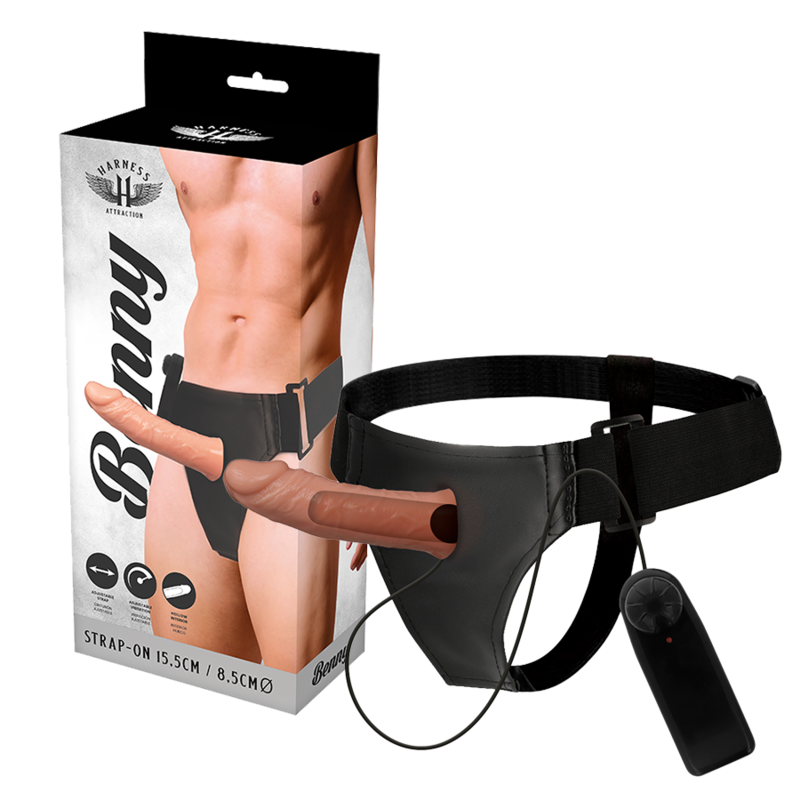 HARNESS ATTRACTION - HOLLOW HARNESS BENNY WITH VIBRATOR 15 CM -OR- 4.5 CM