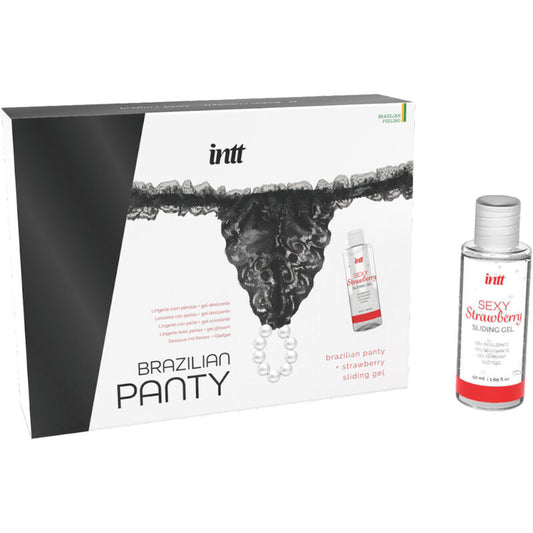 INTT RELEASES - BLACK BRAZILIAN PANTY WITH PEARLS AND LUBRICANT GEL 50 ML