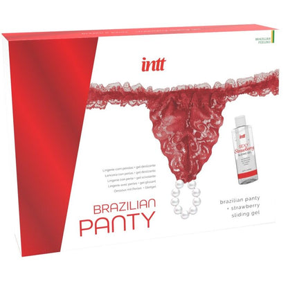 INTT RELEASES - RED BRAZILIAN PANTY WITH PEARLS AND LUBRICANT GEL 50 ML