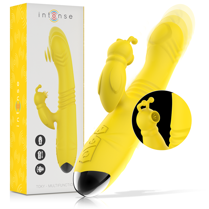 INTENSE - TOKY MULTIFUNCTIONAL RECHARGEABLE UP &amp; DOWN VIBRATOR WITH CLITORIS STIMULATOR YELLOW