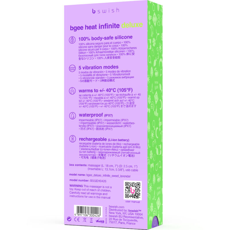 B SWISH - BGEE HEAT INFINITE DELUXE RECHARGEABLE SILICONE VIBRATOR LAVENDER