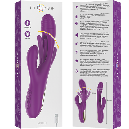 INTENSE - APOLLO RECHARGEABLE MULTIFUNCTION VIBRATOR 7 VIBRATIONS WITH OSCILLATING TONGUE PURPLE