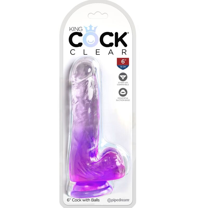 KING COCK - CLEAR REALISTIC PENIS WITH TESTICLES 13.5 CM PURPLE