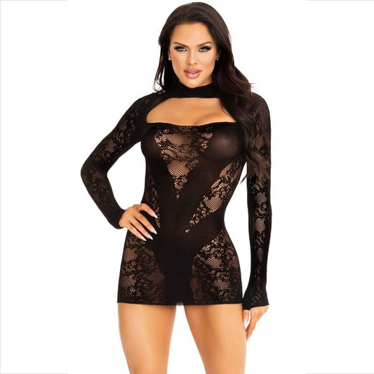 LEG AVENUE - LACE MINI DRESS WITH LONG SLEEVES IN BLACK