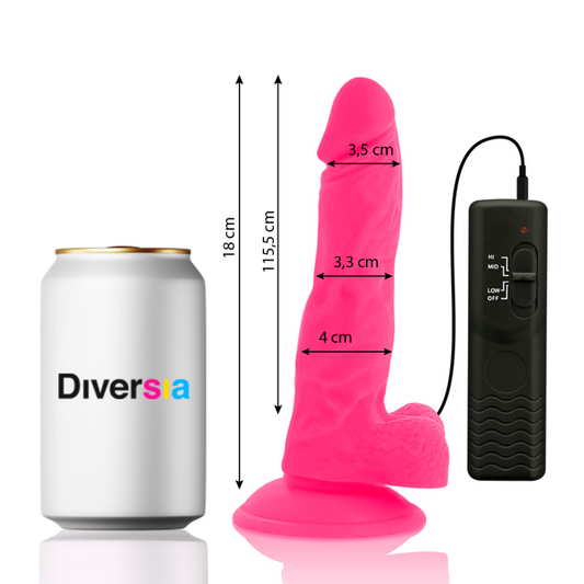DIVERSIA - PINK VIBRATING FLEXIBLE REALISTIC DILDO 18 CM -OR- 4 CM
