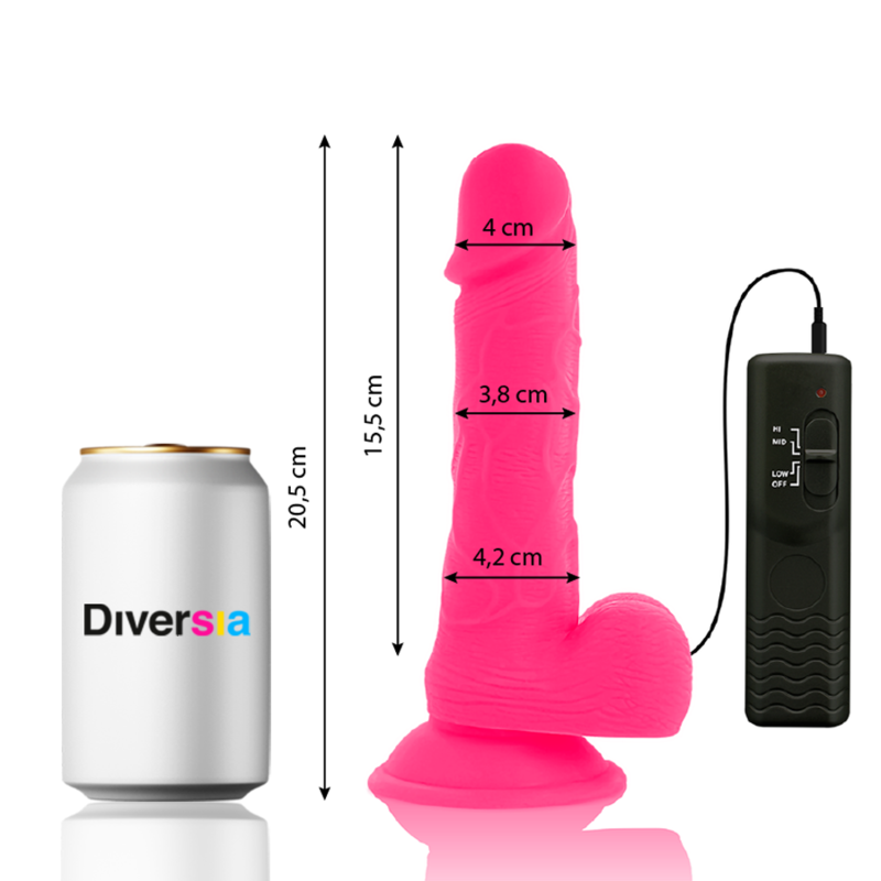 DIVERSIA - PINK VIBRATING FLEXIBLE REALISTIC DILDO 20.5 CM -OR- 4.2 CM