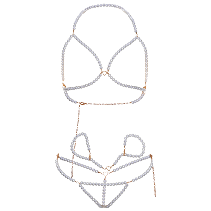 LEG AVENUE - BRA, WRISTBANDS &amp; PEARL THONG SET