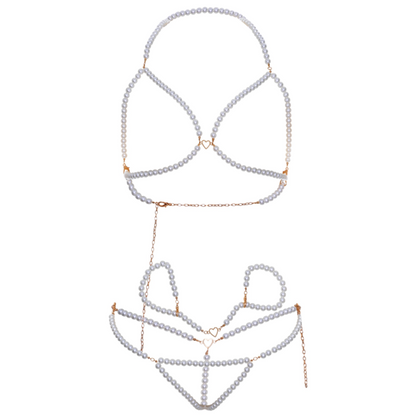 LEG AVENUE - BRA, WRISTBANDS &amp; PEARL THONG SET