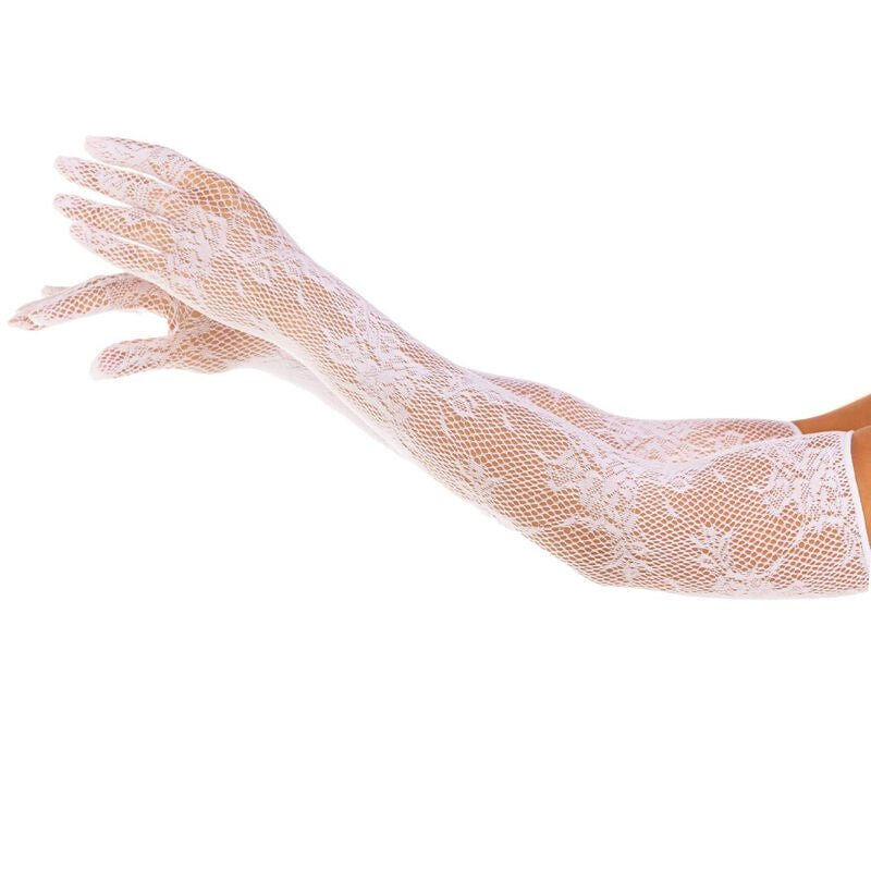 LEG AVENUE - WHITE FLORAL NET GLOVES