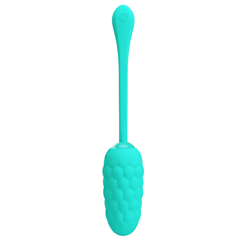 PRETTY LOVE - RECHARGEABLE VIBRATING EGG WITH MARINE TEXTURE IN AQUA GREEN