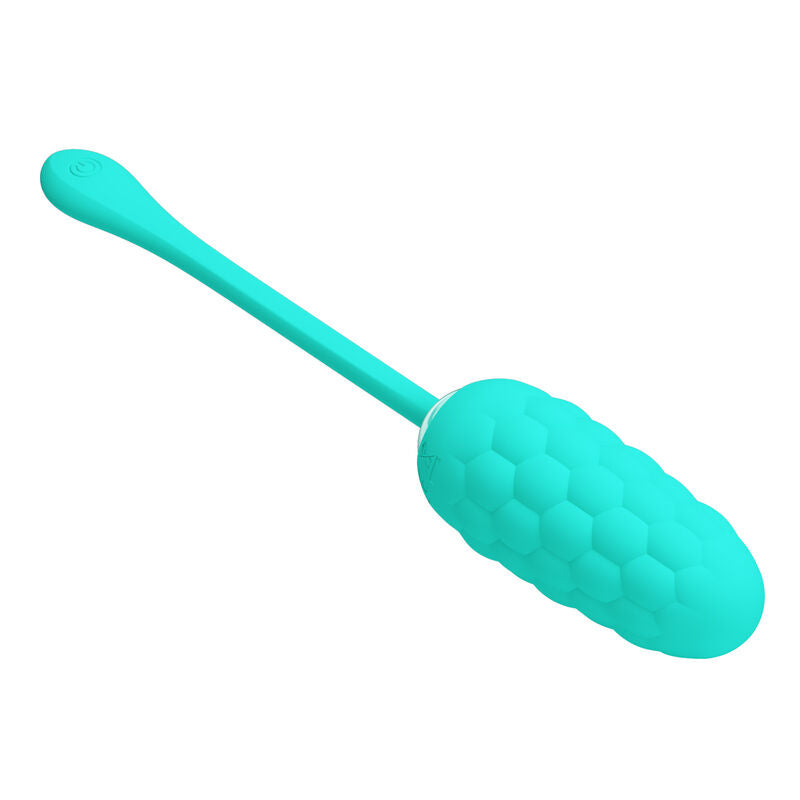 PRETTY LOVE - RECHARGEABLE VIBRATING EGG WITH MARINE TEXTURE IN AQUA GREEN