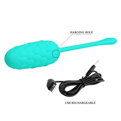 PRETTY LOVE - RECHARGEABLE VIBRATING EGG WITH MARINE TEXTURE IN AQUA GREEN