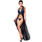 CHILIROSE - CR 3856 BABYDOLL LONG BLUE &amp; BLACK S/M