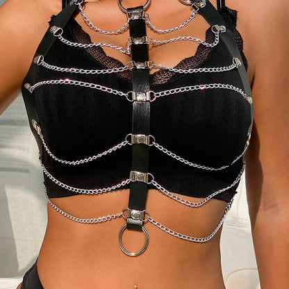 SUBBLIME - CHAIN ​​CHEST HARNESS BLACK LEATHER ONE SIZE