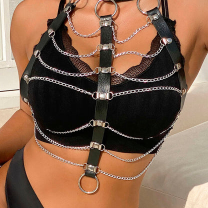 SUBBLIME - CHAIN ​​CHEST HARNESS BLACK LEATHER ONE SIZE