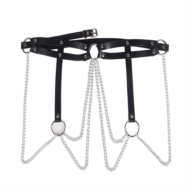 SUBBLIME - BLACK LEATHER RING CHAIN ​​BELT ONE SIZE