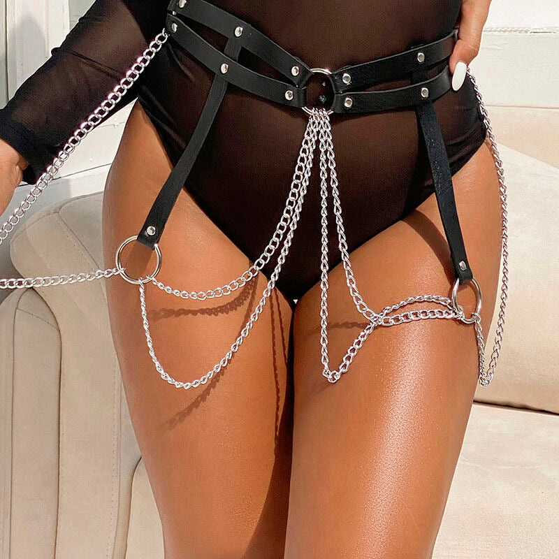 SUBBLIME - BLACK LEATHER RING CHAIN ​​BELT ONE SIZE