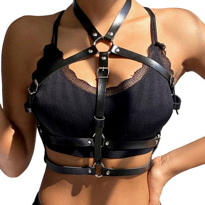 SUBBLIME - BLACK LEATHER RING CHEST HARNESS ONE SIZE