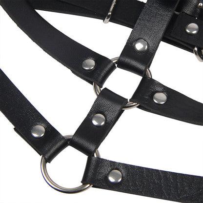 SUBBLIME - BLACK LEATHER RING CHEST HARNESS ONE SIZE