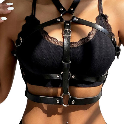 SUBBLIME - BLACK LEATHER RING CHEST HARNESS ONE SIZE