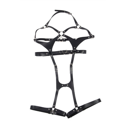 SUBBLIME - BLACK LEATHER FULL BODY HARNESS WITH BUCKLES ONE SIZE