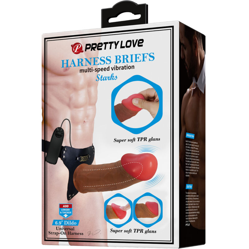 PRETTY LOVE - STARKS HARNESS BRIEFS MULTI-SPEED VIBRATION DILDO 17.5 CM MULATTO
