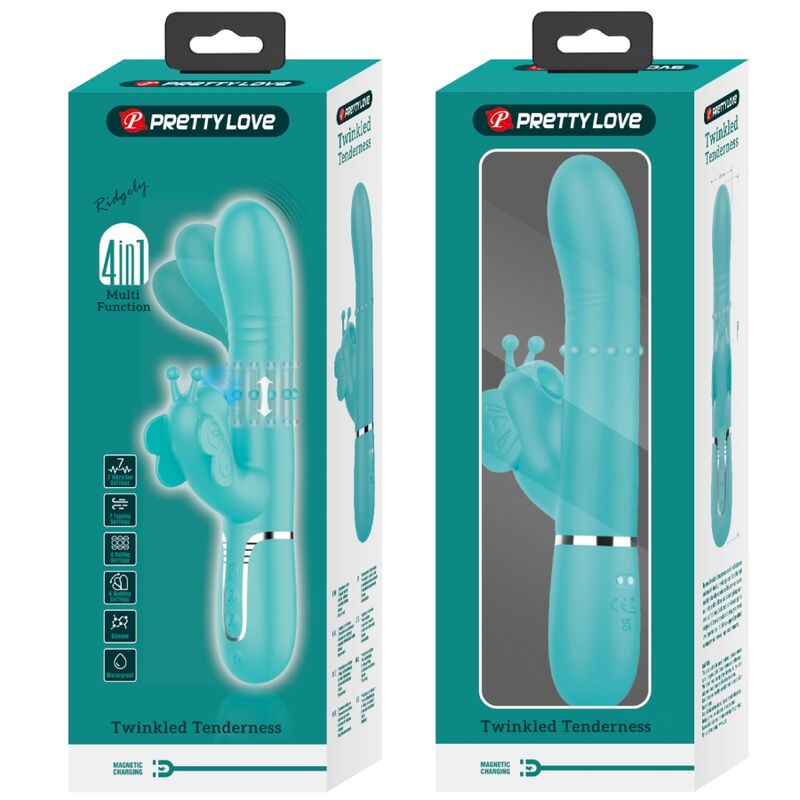PRETTY LOVE - 4-IN-1 MULTIFUNCTIONAL RABBIT VIBRATOR AQUA GREEN BUTTERFLY
