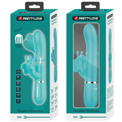 PRETTY LOVE - 4-IN-1 MULTIFUNCTIONAL RABBIT VIBRATOR AQUA GREEN BUTTERFLY