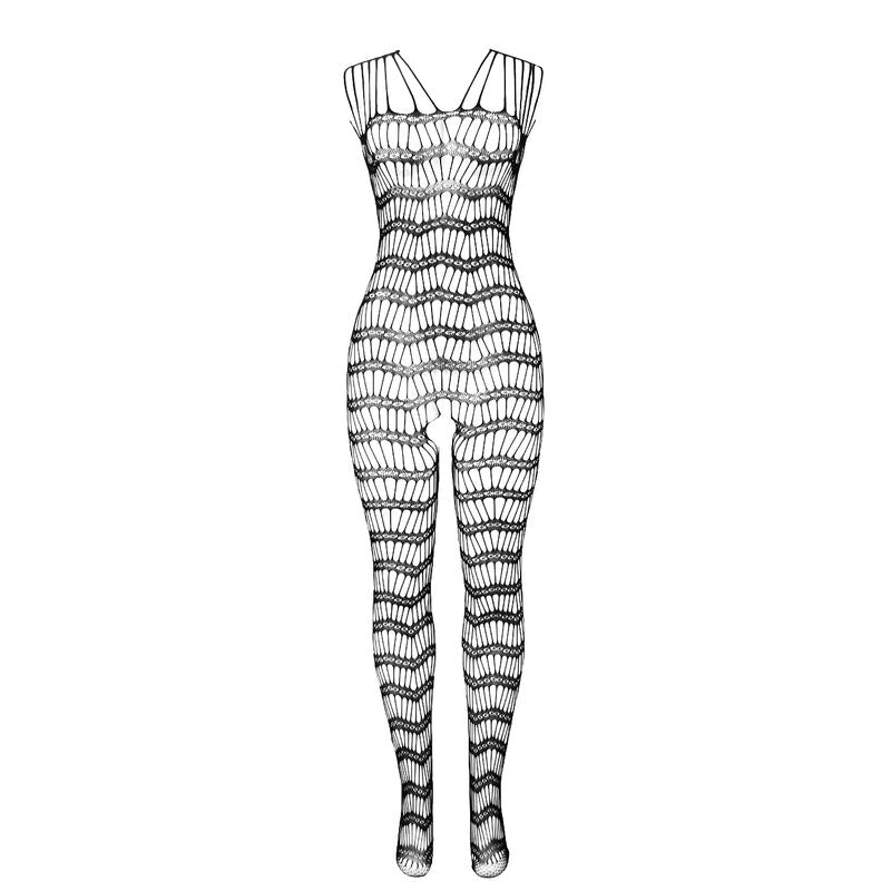 SUBBLIME - 951696 Fishnet Crotchless Bodystocking with Shoulder Straps, Black, One Size