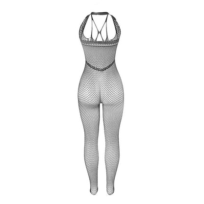 SUBBLIME - 951788 LONG FISHNET BODYSTOCKING WITH CHEST AND BACK STRAPS, BLACK, ONE SIZE