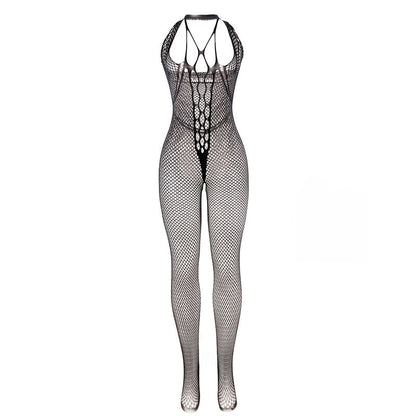 SUBBLIME - 951788 LONG FISHNET BODYSTOCKING WITH CHEST AND BACK STRAPS, BLACK, ONE SIZE