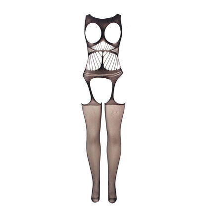SUBBLIME - 951900 Fishnet Crotchless Bodystocking with Cup and Open Shoulders, Black, One Size