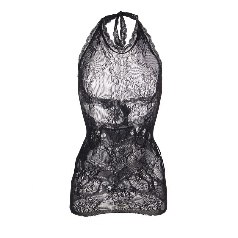 SUBBLIME - 952075 SHORT FISHNET DRESS WITH OPEN BACK AND HEART DETAIL BLACK ONE SIZE