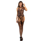 SUBBLIME - 952136 CROTCHLESS FISHNET BODYSTOCKING WITH FLORAL DETAILS AND HALTER NECK BLACK ONE SIZE