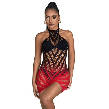 SUBBLIME - 952242 RED AND BLACK GRADIENT ELASTIC FISHNET DRESS ONE SIZE