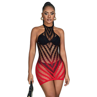 SUBBLIME - 952242 RED AND BLACK GRADIENT ELASTIC FISHNET DRESS ONE SIZE