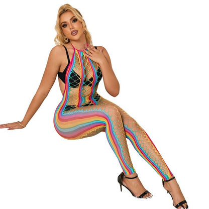 SUBBLIME - 952358 Rainbow Halter Neck Fishnet Dress One Size