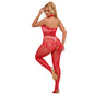 SUBBLIME - 952372 Fishnet and Lace Crotchless Bodystocking with High Neck, Red, One Size