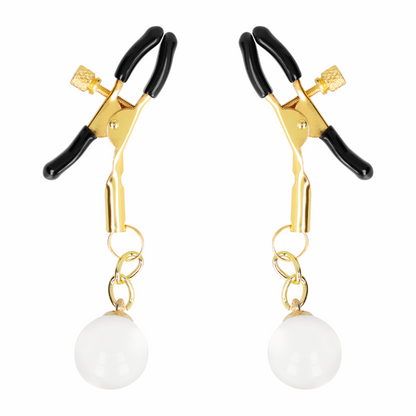 KINK - GOLD NIPPLE CLAMPS WITH GLASS PENDANT 6 CM