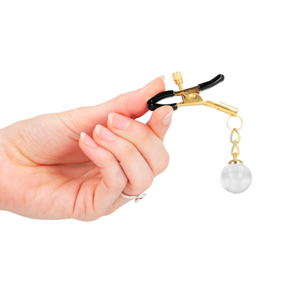 KINK - GOLD NIPPLE CLAMPS WITH GLASS PENDANT 6 CM