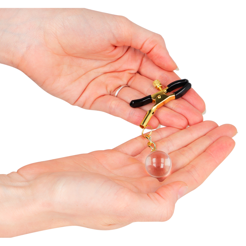 KINK - GOLD NIPPLE CLAMPS WITH GLASS PENDANT 6 CM