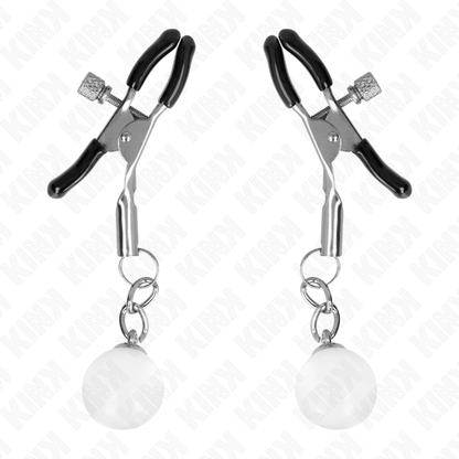 KINK - SILVER NIPPLE CLAMPS WITH GLASS PENDANT 6 CM