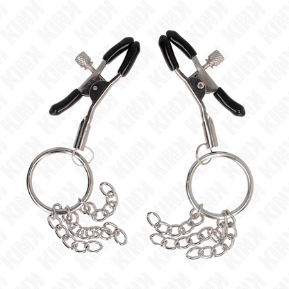 KINK - NIPPLE CLAMPS WITH RING AND SMALL CHAINS SILVER 6 CM