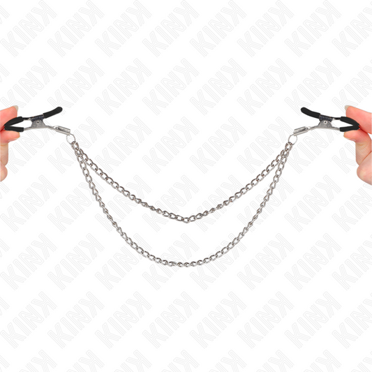 KINK - NIPPLE CLAMPS WITH THICK DOUBLE CHAIN ​​SILVER 20/23 CM