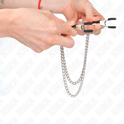 KINK - NIPPLE CLAMPS WITH THICK DOUBLE CHAIN ​​SILVER 20/23 CM