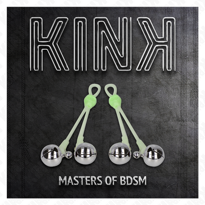 KINK - SKULL-SHAPED LIGHT-UP NIPPLE CLAMPS WITH ADJUSTABLE SOUNDING BELL GREEN/SILVER